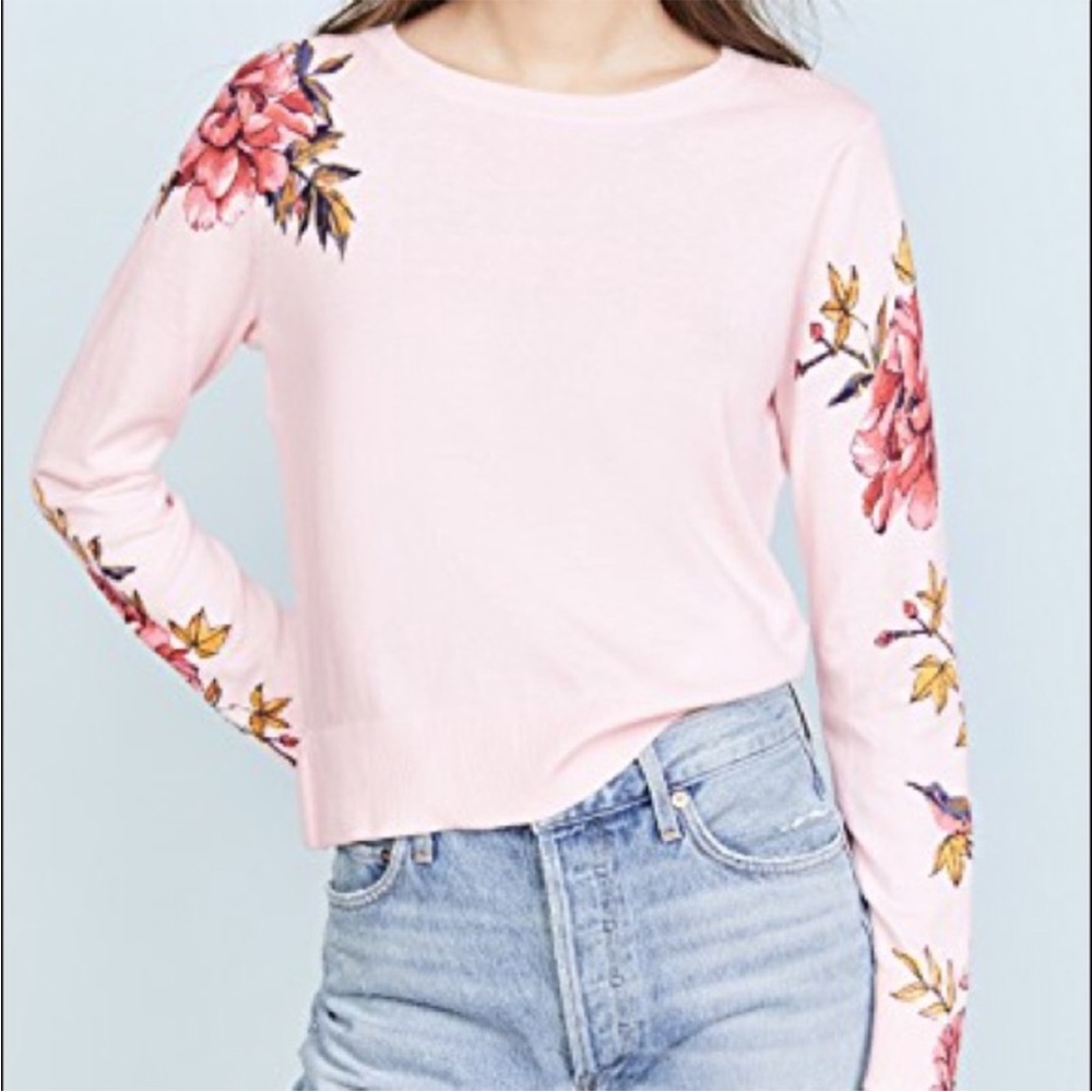 🦋 NWOT Joie Floral Pink Cotton Silk Cashmere Sweater S